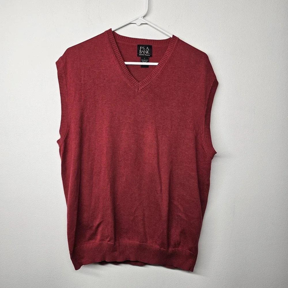 Jos‎ A Bank Signature Collection Large Red Pima Cotton Sweater V-Neck Vest Golf
